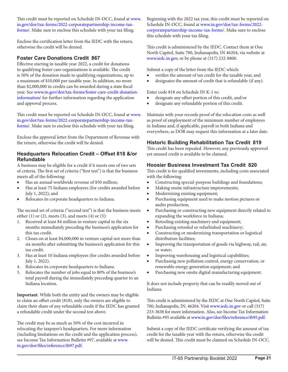 Download Instructions for Form IT65, State Form 11800 Schedule COMPOSITE, COMPOSITECOR, E, IN