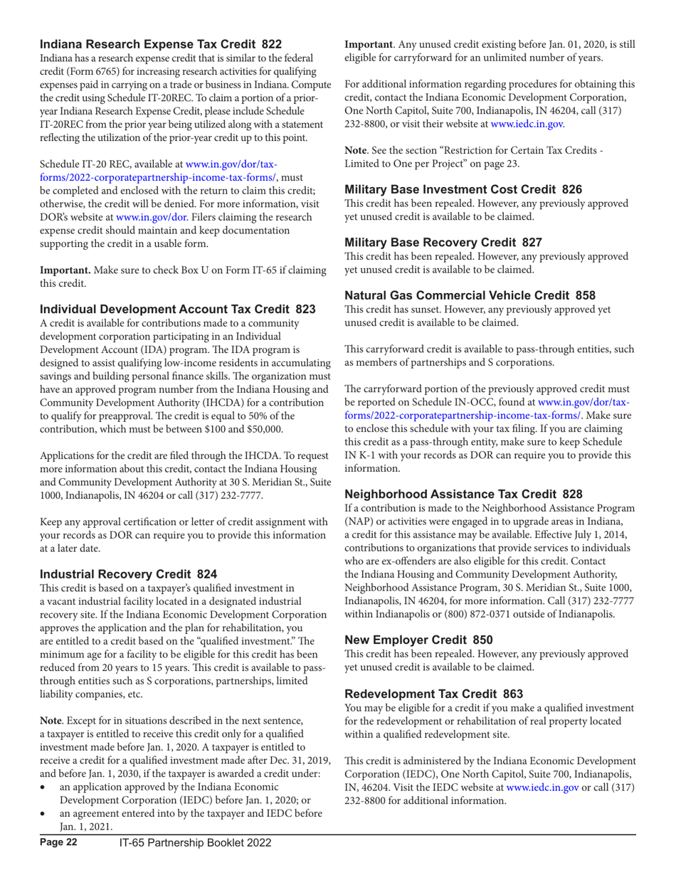 Instructions for Form IT-65, State Form 11800 Schedule COMPOSITE, COMPOSITE-COR, E, IN K-1 - Indiana, Page 22