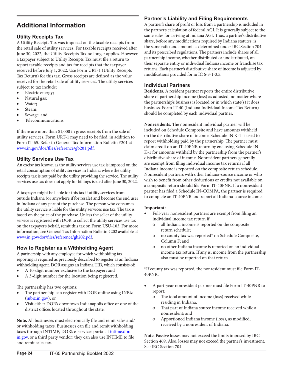 Instructions for Form IT-65, State Form 11800 Schedule COMPOSITE, COMPOSITE-COR, E, IN K-1 - Indiana, Page 24