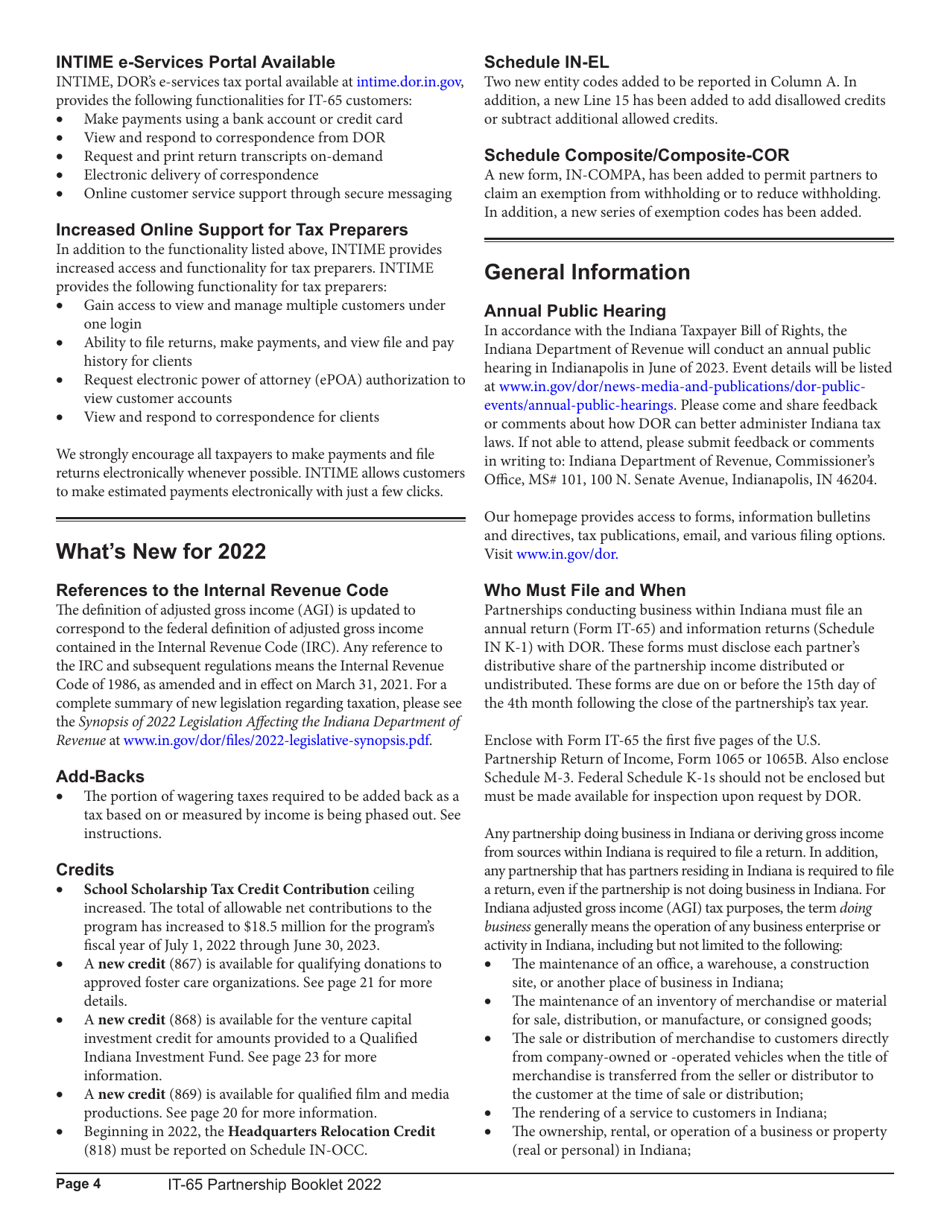 Instructions for Form IT-65, State Form 11800 Schedule COMPOSITE, COMPOSITE-COR, E, IN K-1 - Indiana, Page 4