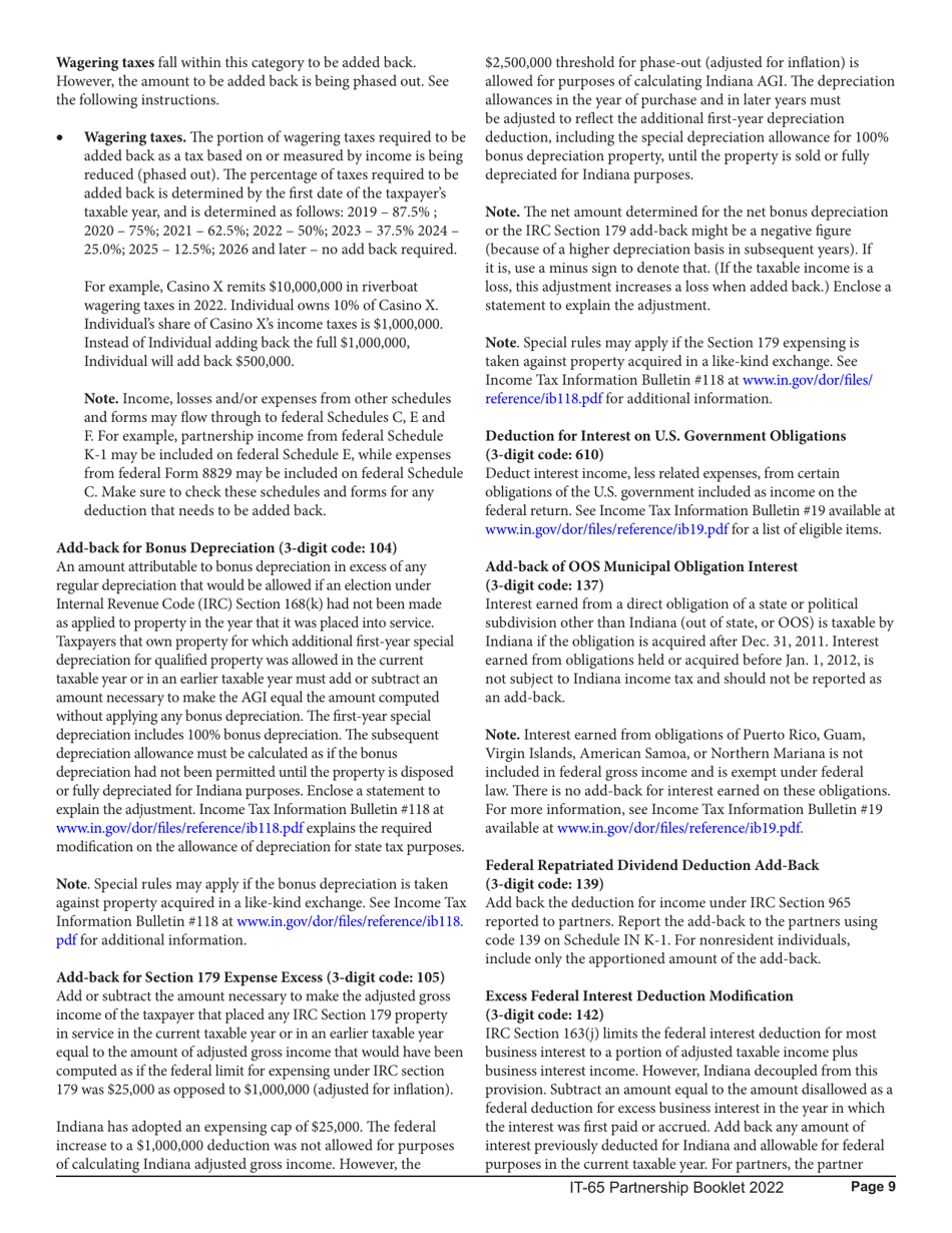 Instructions for Form IT-65, State Form 11800 Schedule COMPOSITE, COMPOSITE-COR, E, IN K-1 - Indiana, Page 9