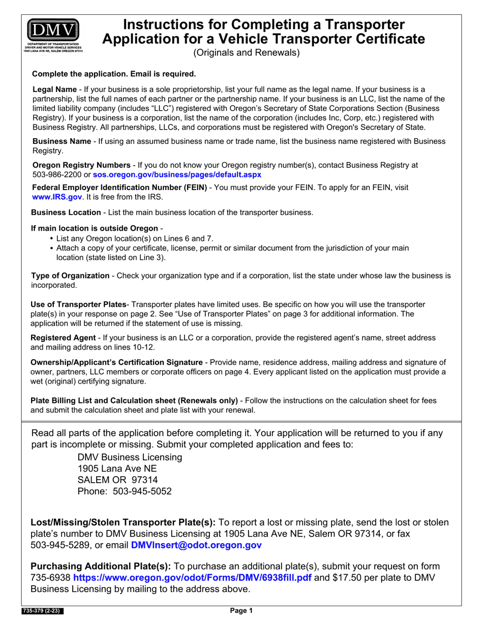 Form 735-379 - Fill Out, Sign Online and Download Fillable PDF, Oregon ...