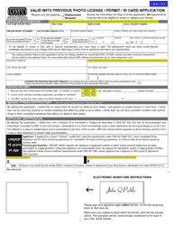 Document preview: Form 735-171B Valid With Previous Photo License/Permit/Id Card Application - Oregon