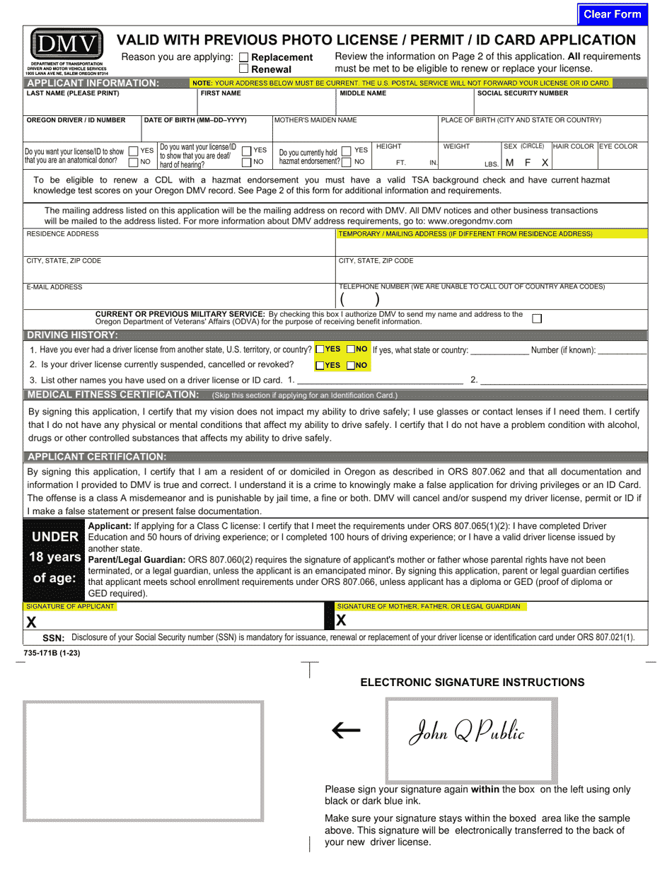 Form 735-171B Download Fillable PDF Or Fill Online Valid With Previous ...