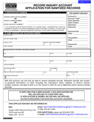 Document preview: Form 735-7293 Record Inquiry Account Application for Sanitized Records - Oregon