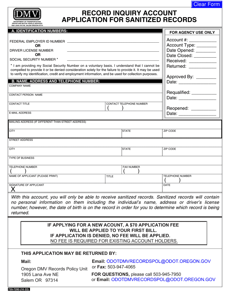 Form 735-7293 Download Fillable PDF or Fill Online Record Inquiry ...