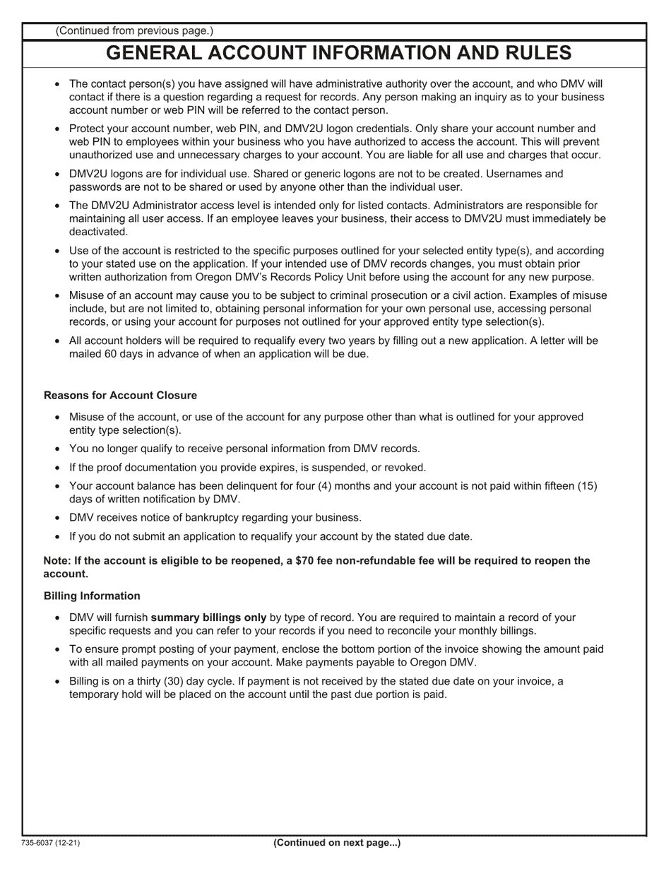 Form 735-6037 Record Inquiry Account Application - Oregon, Page 5