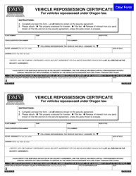 Document preview: Form 735-263 Vehicle Repossession Certificate - Oregon