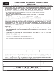 Document preview: Form 735-6604 Certificate of Possessory Lien Foreclosure (Ors 819.160) - Oregon