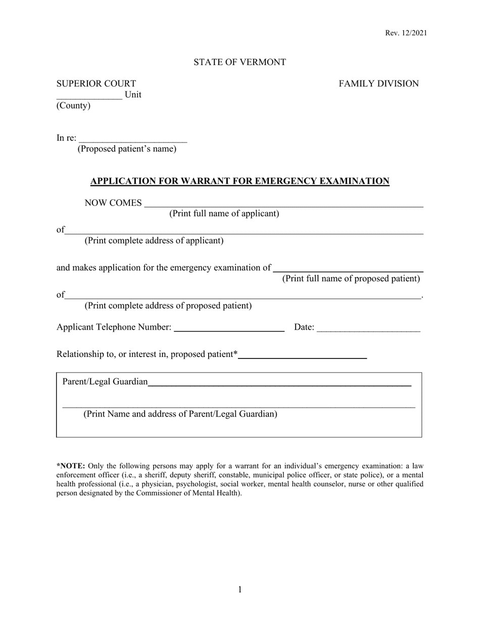 Warrant for Emergency Examination - Vermont, Page 3