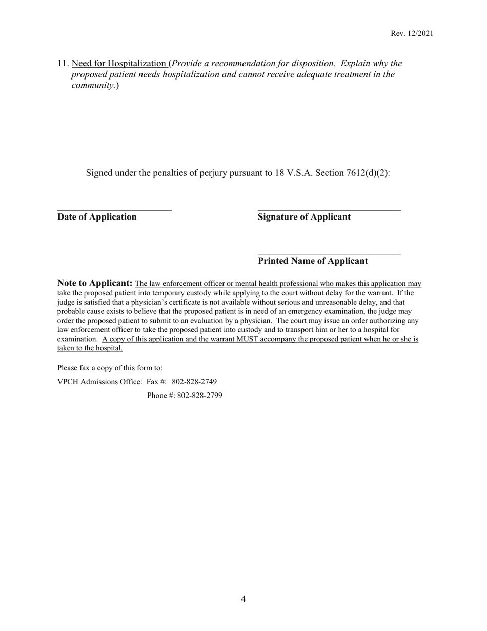 Warrant for Emergency Examination - Vermont, Page 6