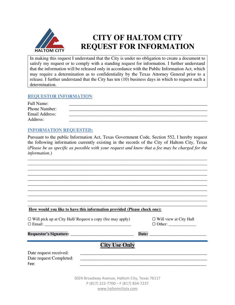 Request for Information - Haltom City, Texas, Page 1