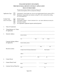Prepraid Funeral Benefit Contract Application Trust-Funded Form - Texas