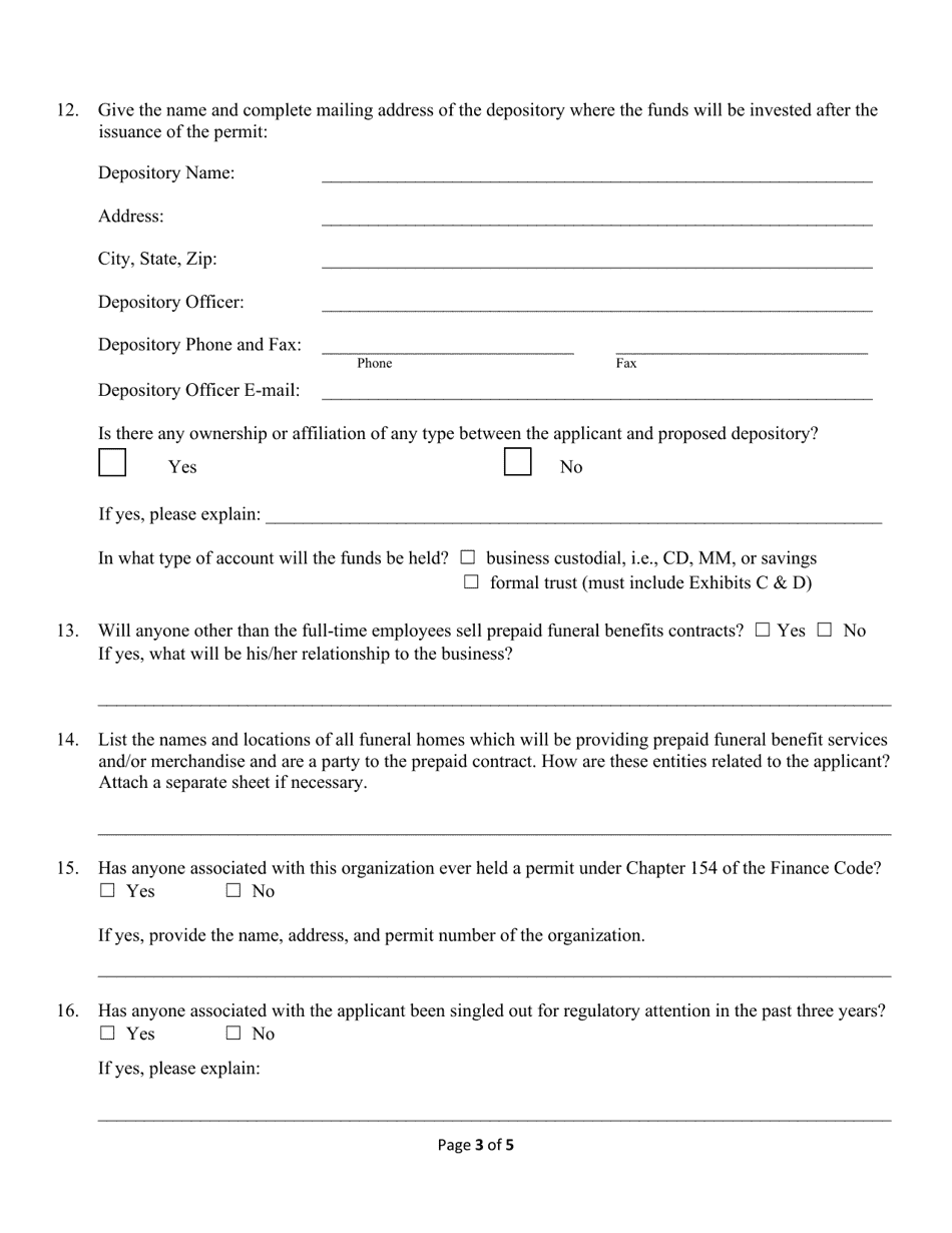 Prepraid Funeral Benefit Contract Application Trust-Funded Form - Texas, Page 3