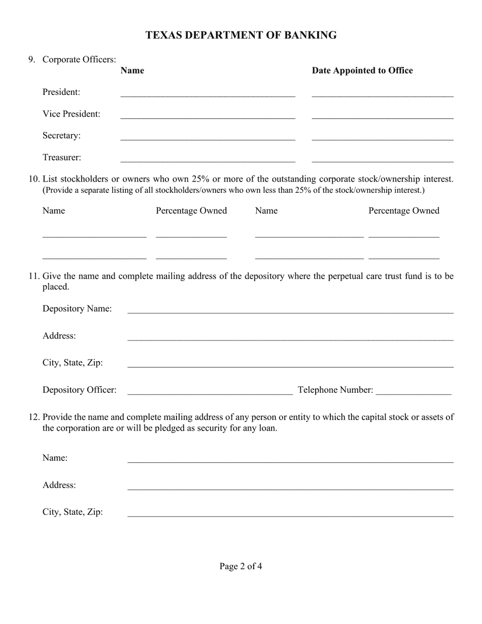 Application for Certificate of Authority to Operate a Perpetual Care Cemetery - Texas, Page 2