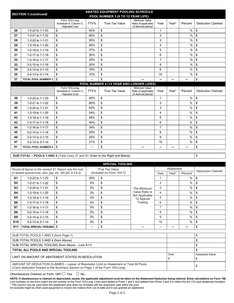 State Form 52503 (103-ERA) Schedule of Deduction From Assessed Valuation Personal Property in Economic Revitalization Area - Indiana, Page 2
