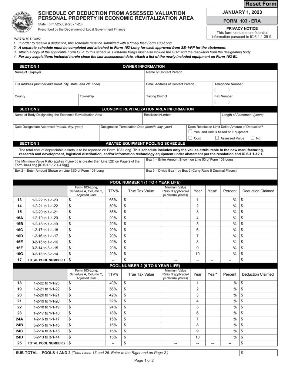 State Form 52503 (103ERA) Download Fillable PDF or Fill Online