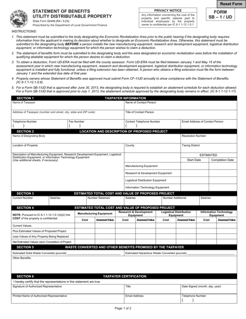 State Form 52446 (SB-1/UD)  Printable Pdf