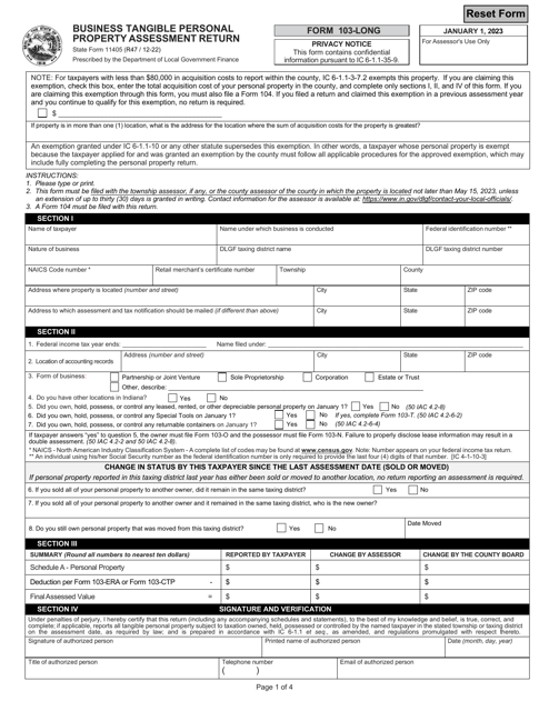 State Form 11405 (103-LONG) Business Tangible Personal Property Assessment Return - Indiana