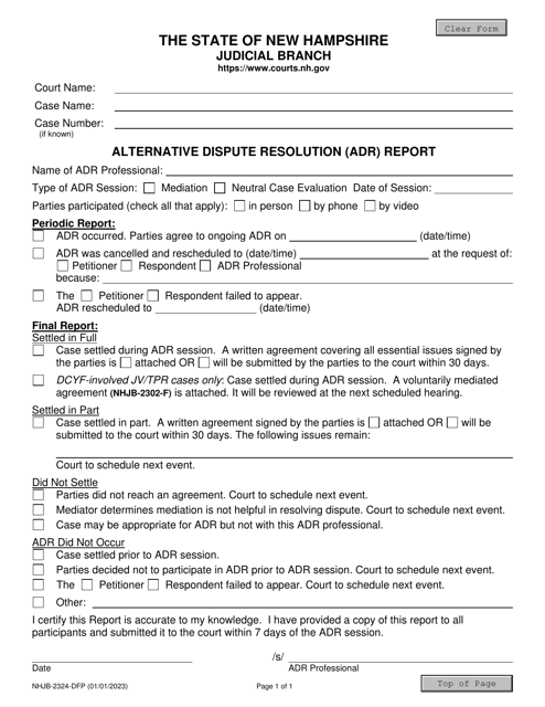 Form NHJB-2324-DFP Alternative Dispute Resolution (Adr) Report - New Hampshire