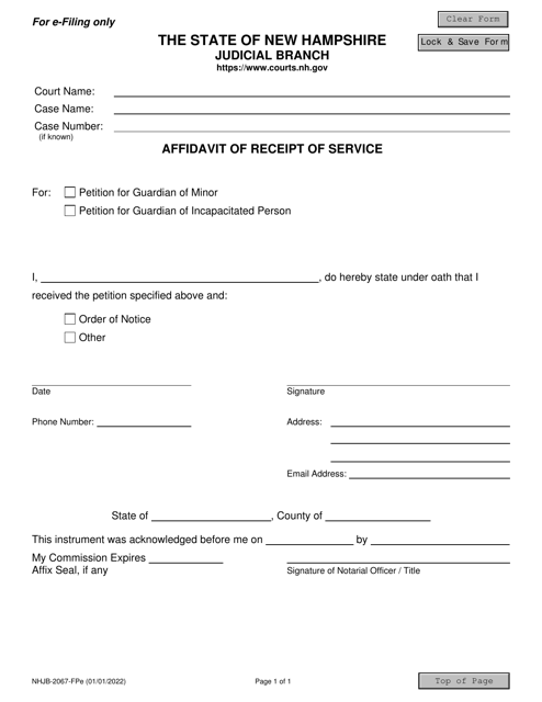 Form NHJB-2067-FPE Affidavit of Receipt of Service (E-File Only) - New Hampshire