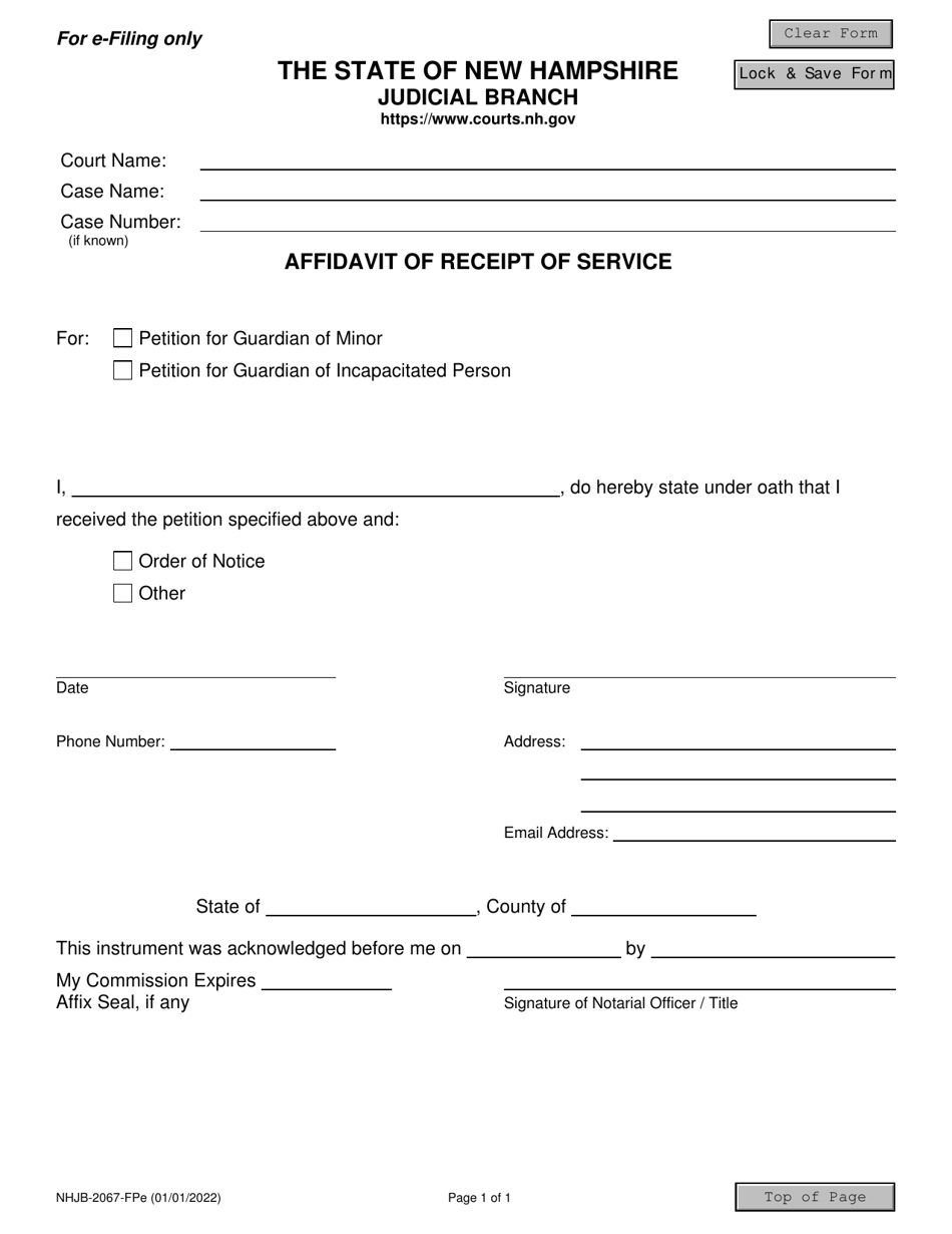 Form NHJB-2067-FPE Affidavit of Receipt of Service (E-File Only) - New Hampshire, Page 1