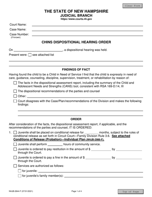 Form NHJB-2844-F Chins Dispositional Hearing Order - New Hampshire