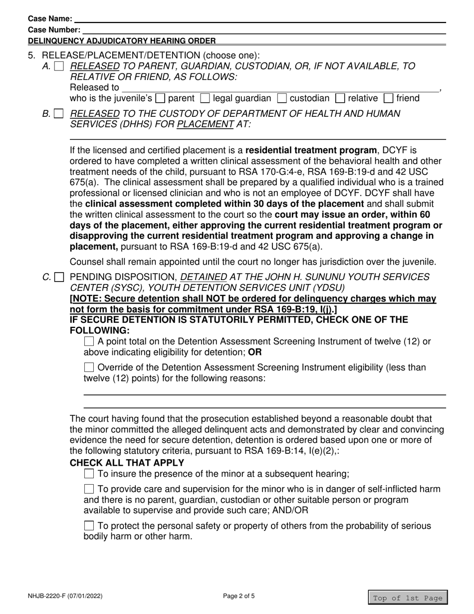 Form NHJB-2220-F Delinquency Adjudicatory Hearing Order - New Hampshire, Page 2
