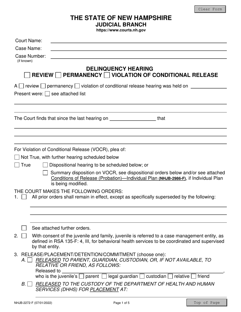 Form NHJB-2272-F Delinquency Hearing - New Hampshire, Page 1