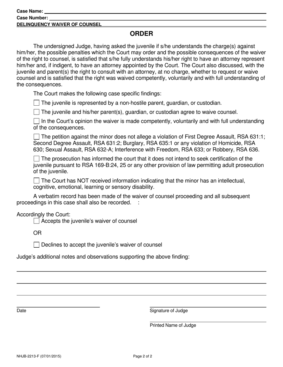 Form NHJB-2213-F Delinquency Waiver of Counsel - New Hampshire, Page 2