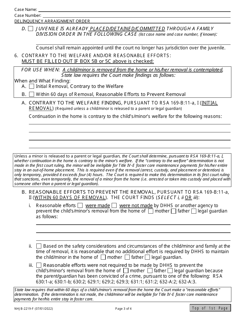 Form NHJB-2219-F Delinquency Arraignment Order - New Hampshire, Page 3