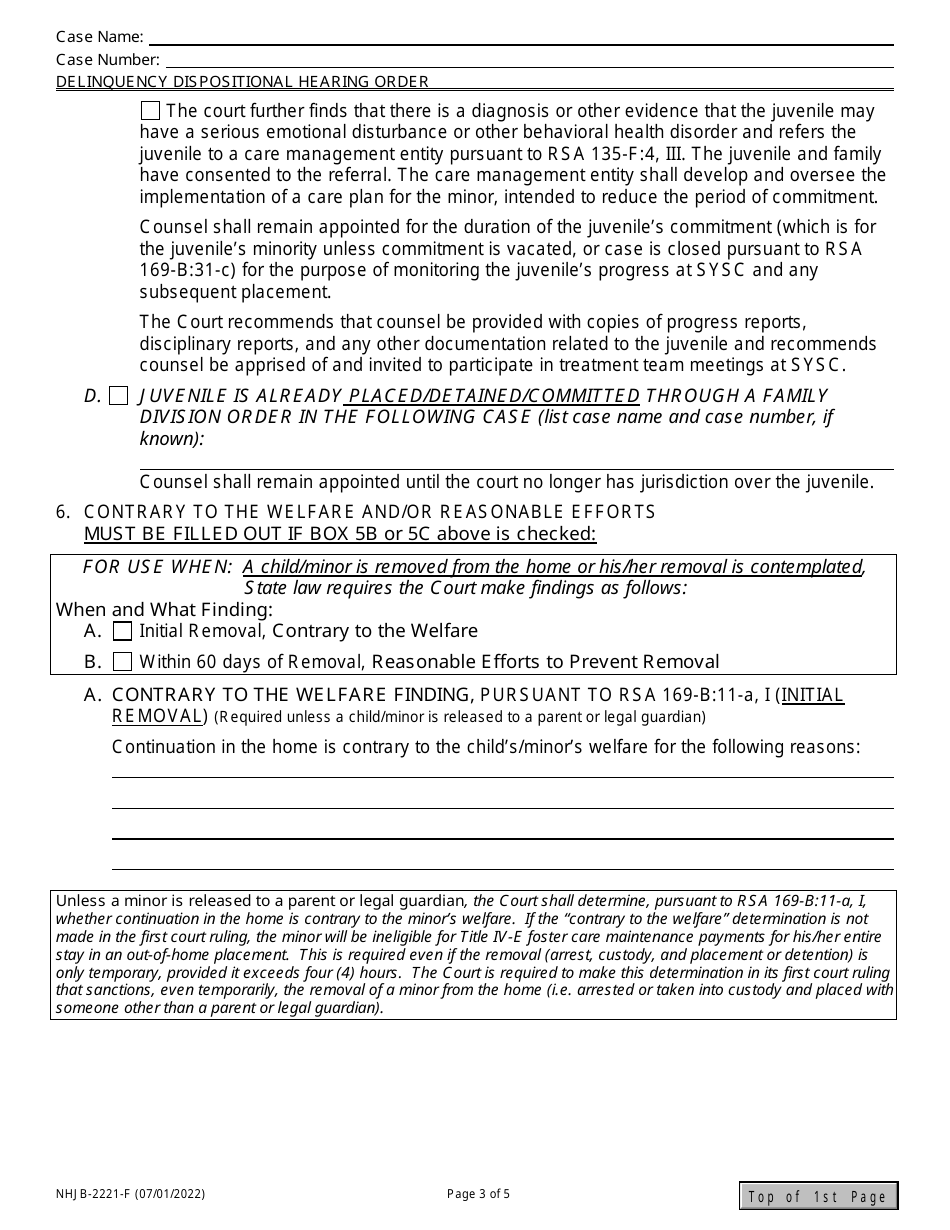 Form NHJB-2221-F Delinquency Dispositional Hearing Order - New Hampshire, Page 3