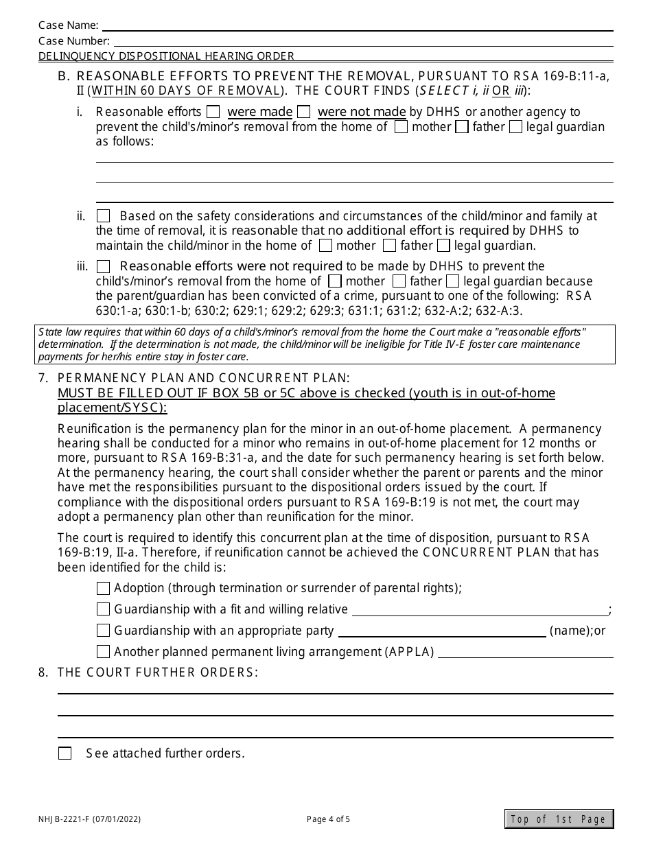 Form NHJB-2221-F Delinquency Dispositional Hearing Order - New Hampshire, Page 4