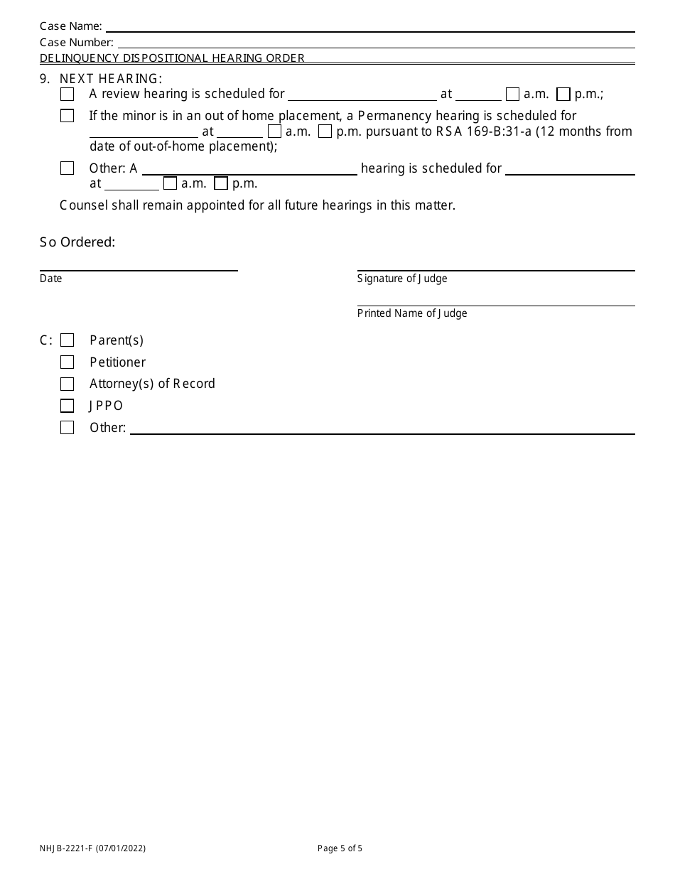 Form NHJB-2221-F Delinquency Dispositional Hearing Order - New Hampshire, Page 5