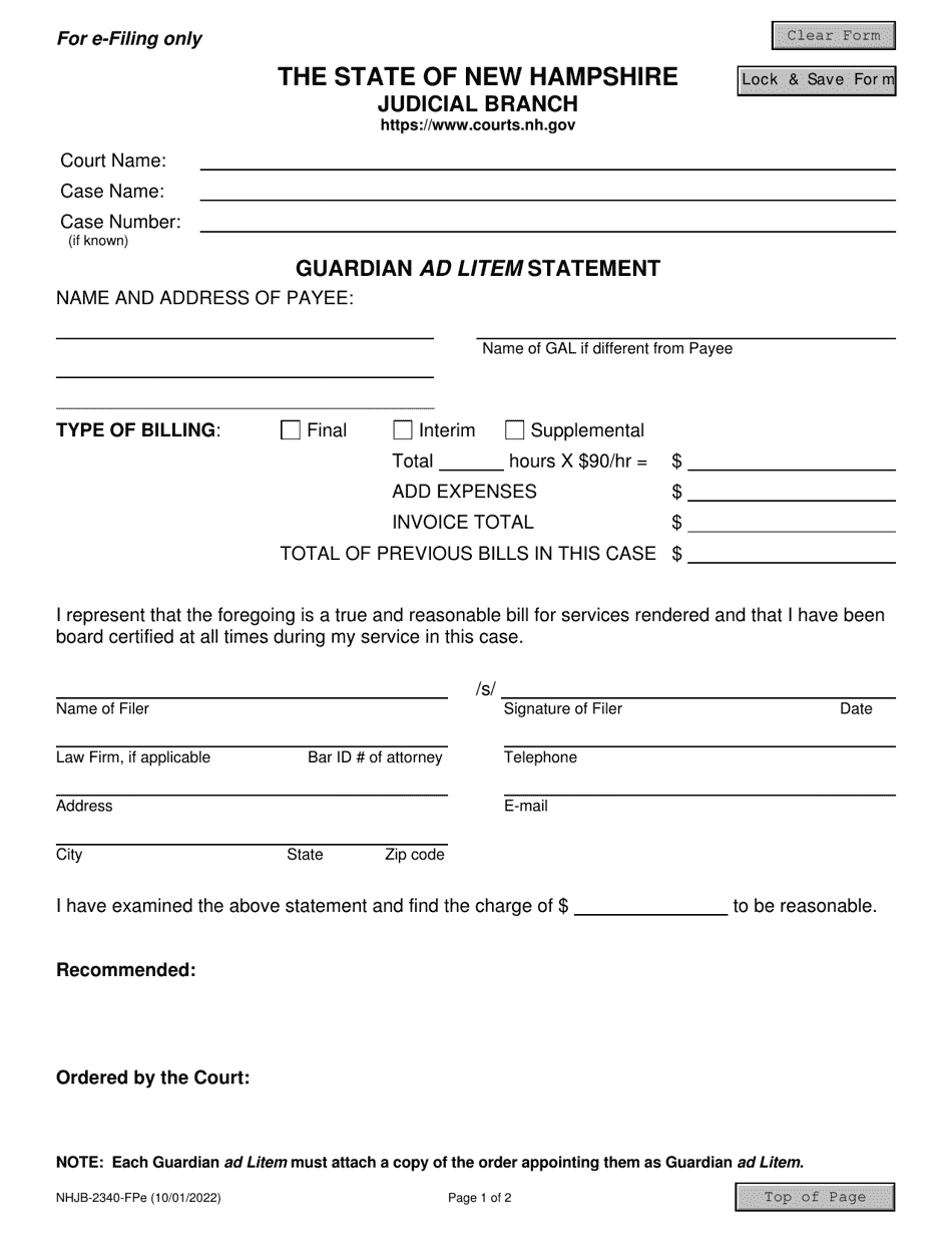 Form NHJB-2340-FPE Guardian Ad Litem Statement (E-File Only) - New Hampshire, Page 1