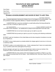 Form NHJB-2252-F Juvenile Acknowledgment and Waiver of Right to Jury Trial - New Hampshire