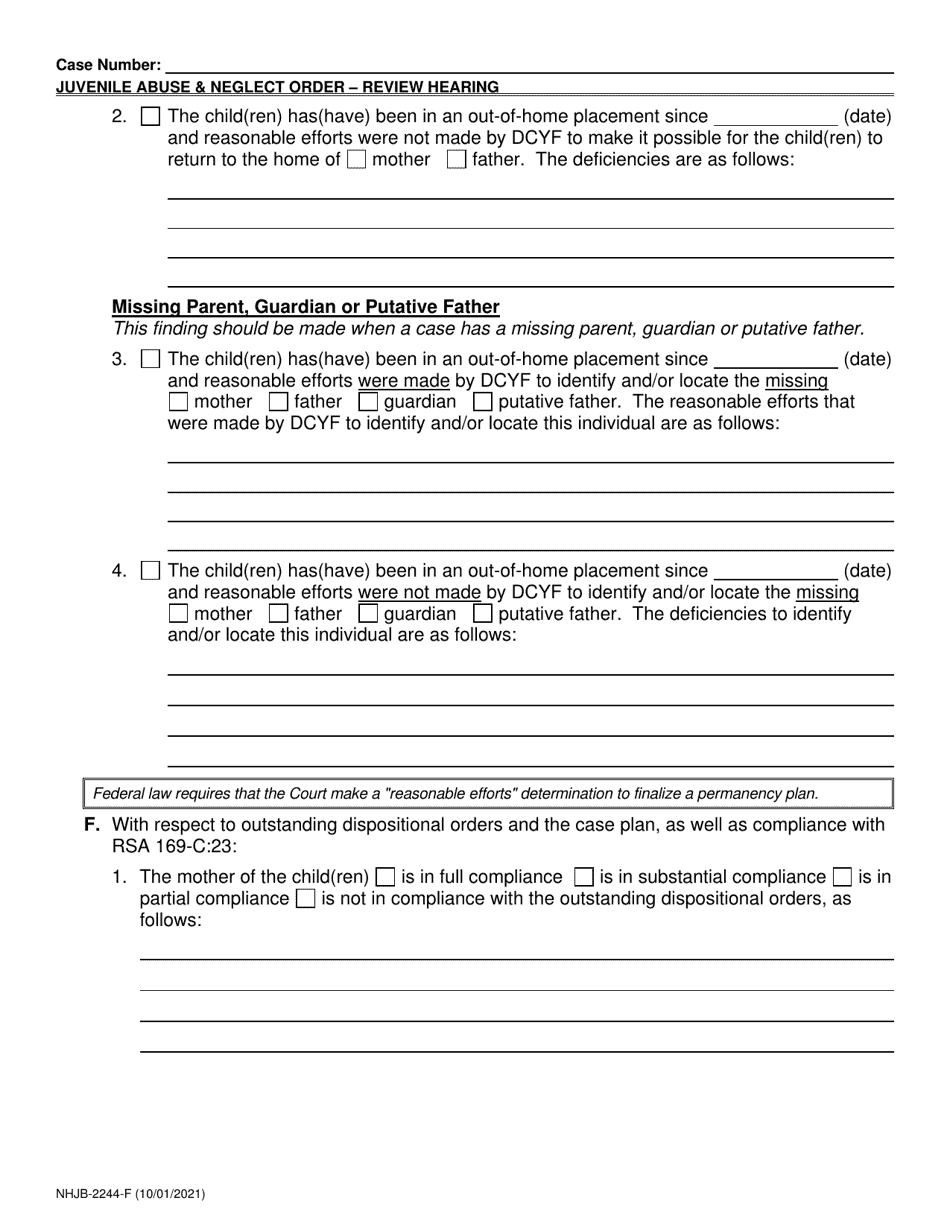 Form NHJB-2244-F Juvenile Abuse / Neglect Order Review Hearing - New Hampshire, Page 3