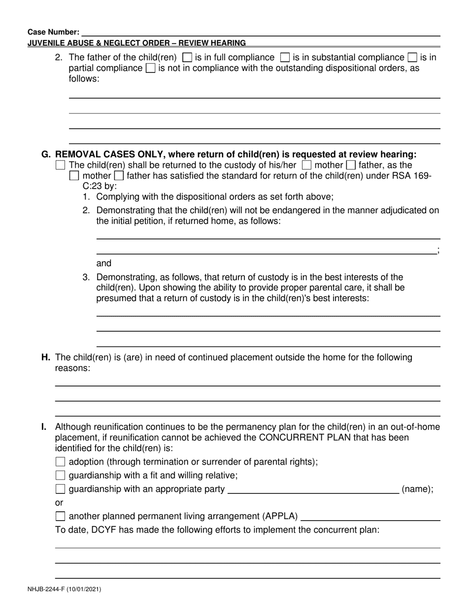 Form NHJB-2244-F Juvenile Abuse / Neglect Order Review Hearing - New Hampshire, Page 4