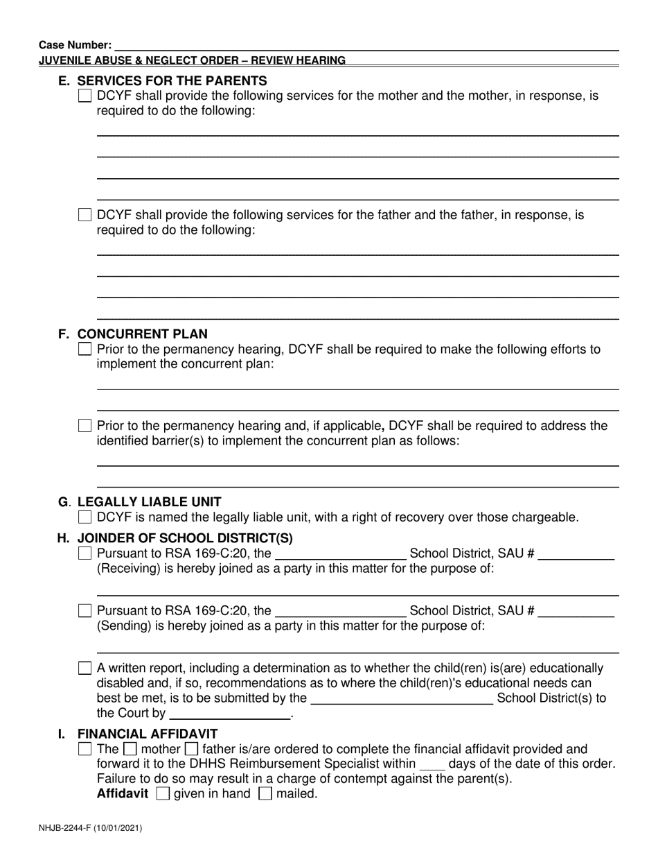 Form NHJB-2244-F Juvenile Abuse / Neglect Order Review Hearing - New Hampshire, Page 7