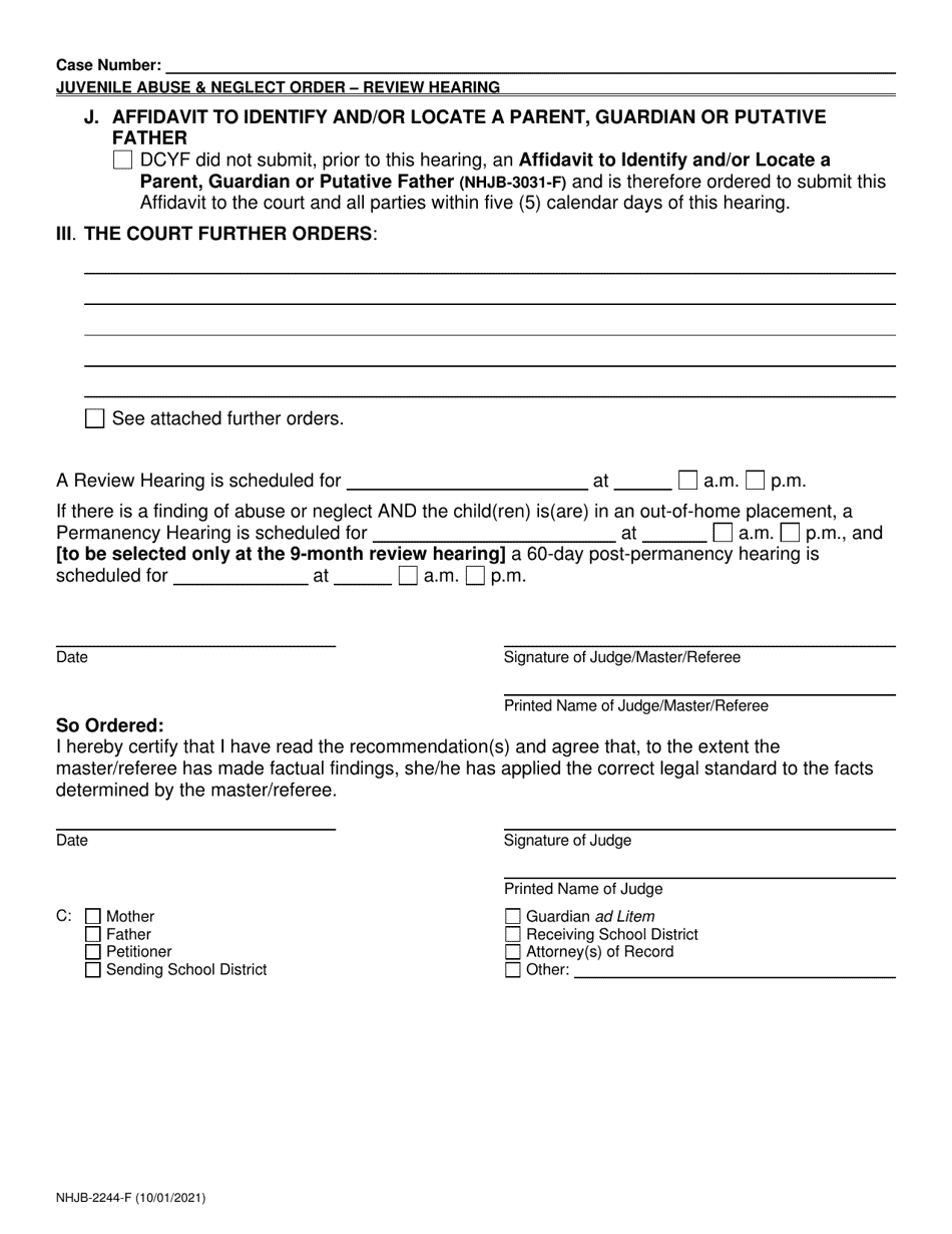 Form NHJB-2244-F Juvenile Abuse / Neglect Order Review Hearing - New Hampshire, Page 8