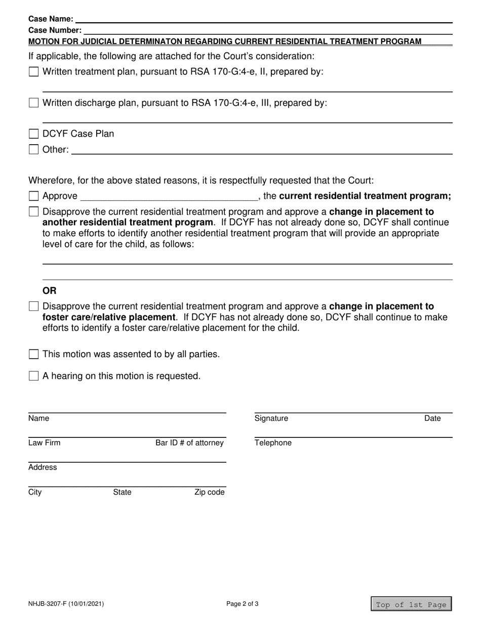 Form NHJB-3207-F Motion for Judicial Determination in Rsa 169-b, Rsa 169-c or Rsa 169-d Case Regarding Current Residential Treatment Program - New Hampshire, Page 2