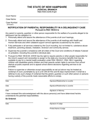 Document preview: Form NHJB-2355-F Notification of Parental Responsibility in a Delinquency Case - New Hampshire