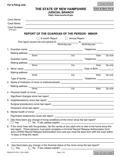 Form NHJB-2170-FPE Report of the Guardian of the Person - Minor (E-File Only) - New Hampshire