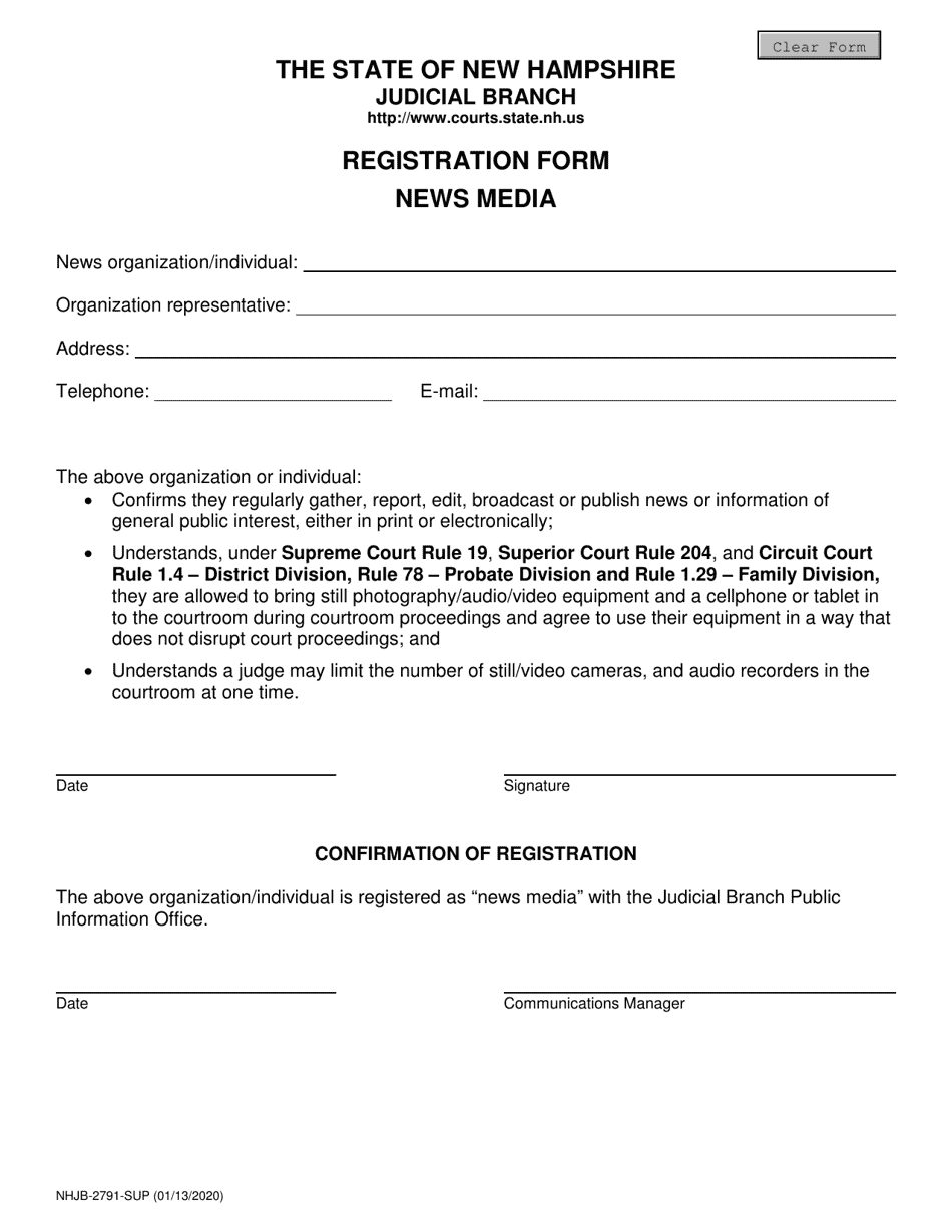 Form NHJB-2791-SUP News Media Registration Form - New Hampshire, Page 1