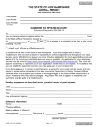 Document preview: Form NHJB-3130-D Summons to Appear in Court - New Hampshire