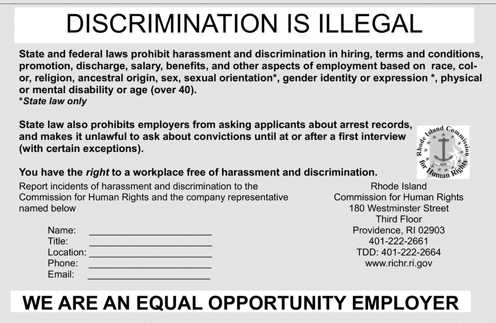 General Nondiscrimination Poster - Rhode Island Download Pdf