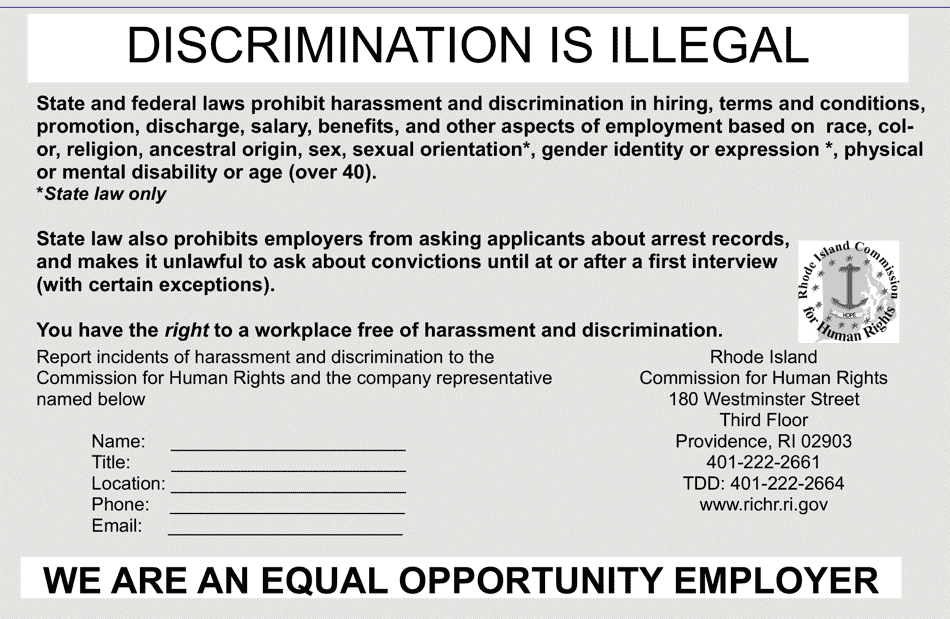 General Nondiscrimination Poster - Rhode Island, Page 1