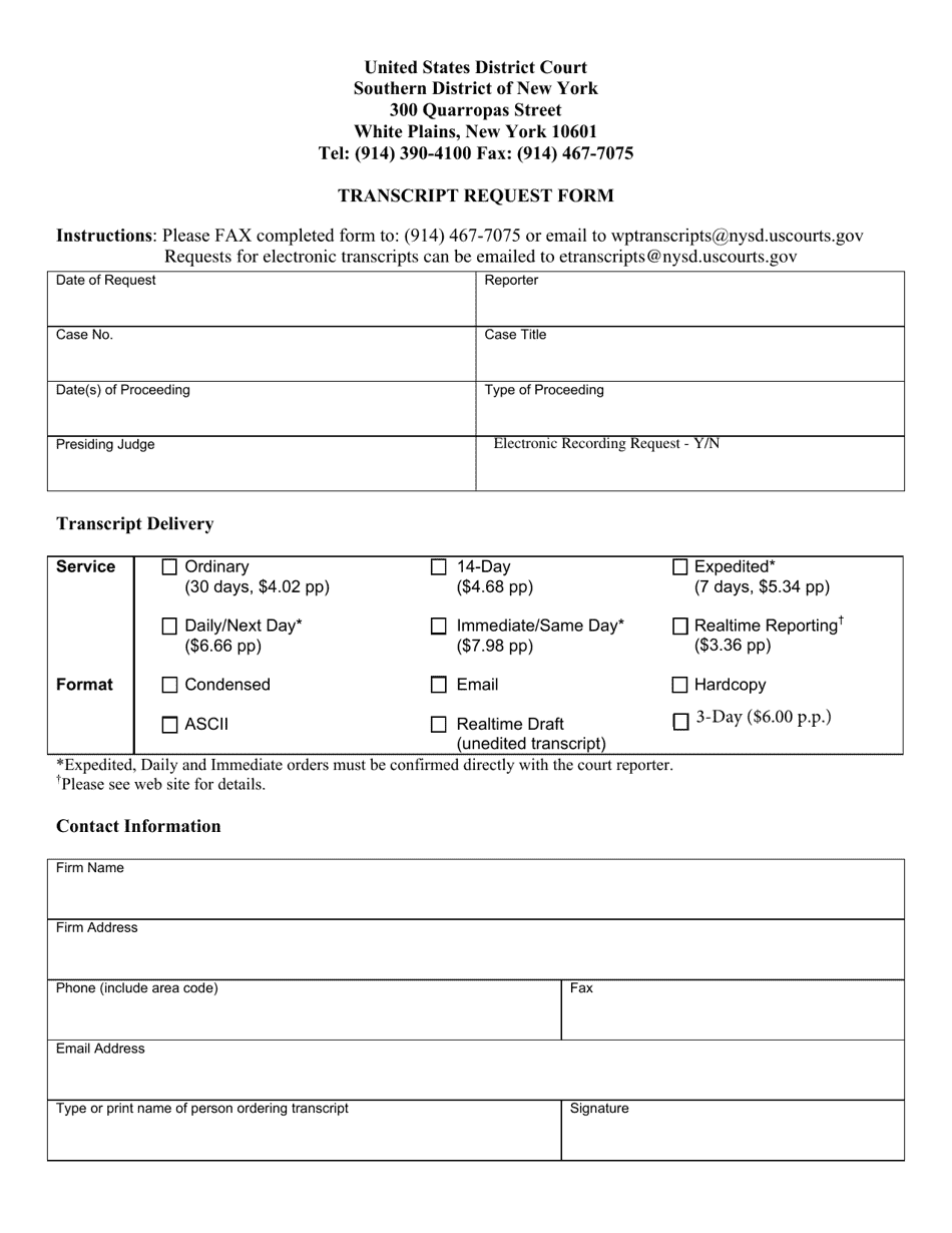 Transcript Request Form - New York, Page 1
