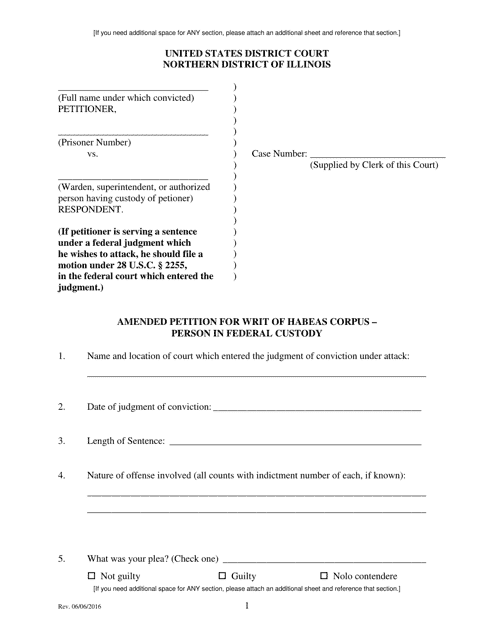 Amended Petition for Writ of Habeas Corpus - Person in Federal Custody - Illinois Download Pdf