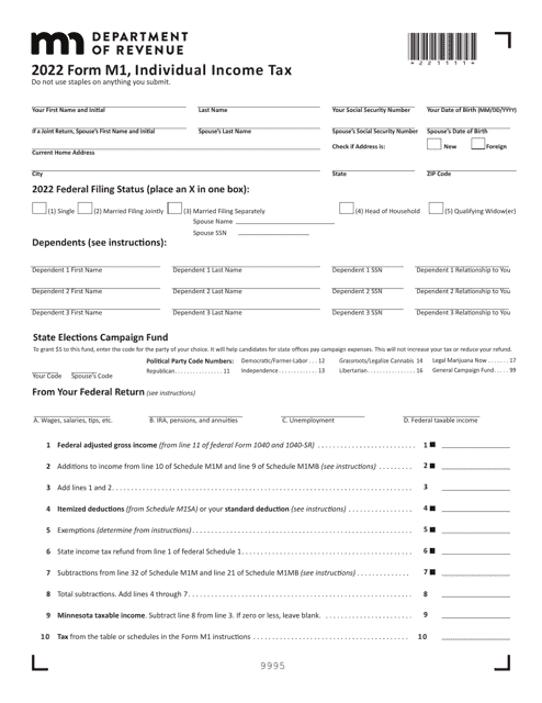 Form M1 Individual Income Tax - Minnesota, 2022